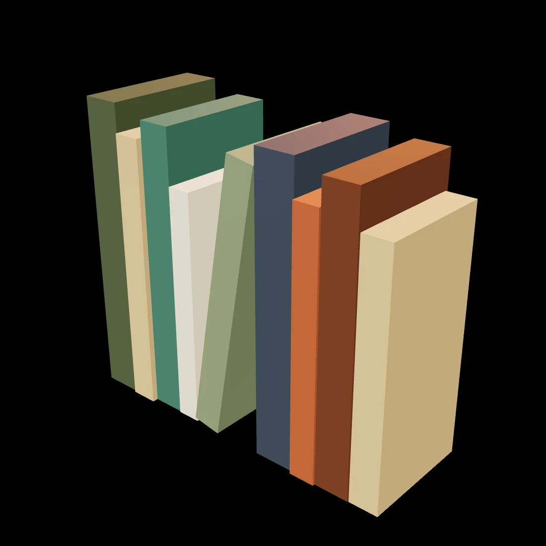 Book row — stylized low-poly 3D model, 216 triangles