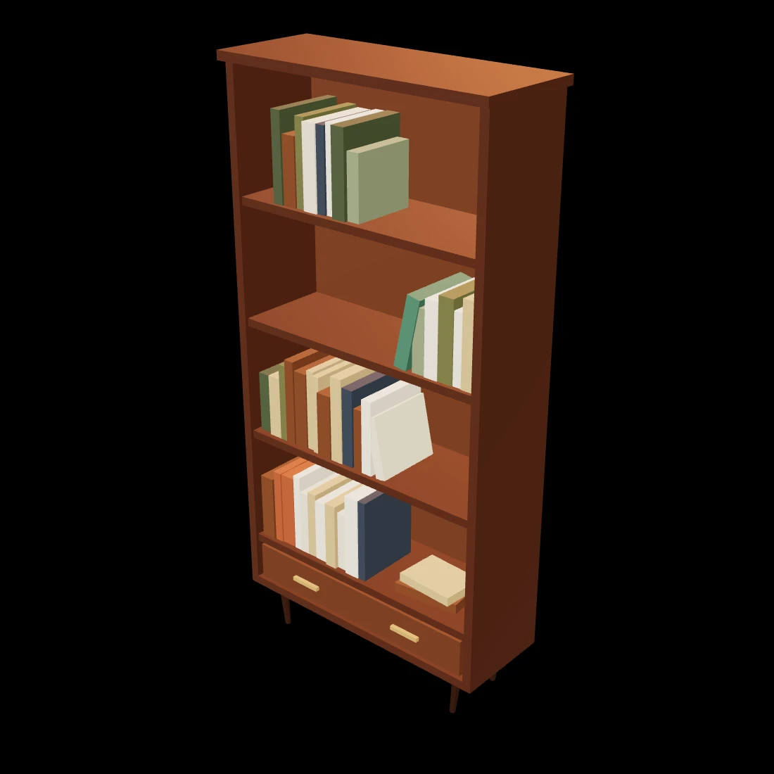 Bookcase — stylized low-poly 3D model, 764 triangles